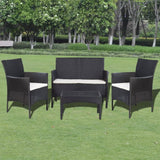vidaXL 4 Piece Garden Lounge Set with Cushions Poly Rattan Black, 44186