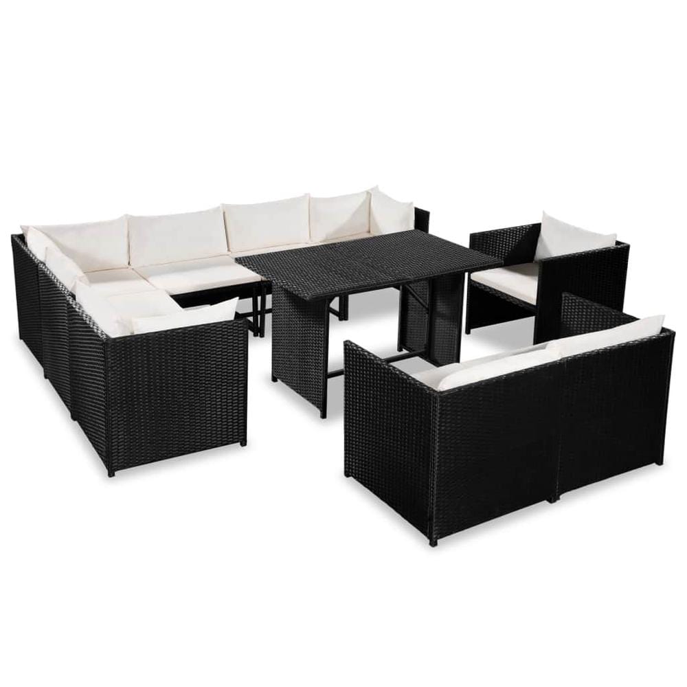 vidaXL 9 Piece Garden Lounge Set with Cushions Poly Rattan Black, 44187