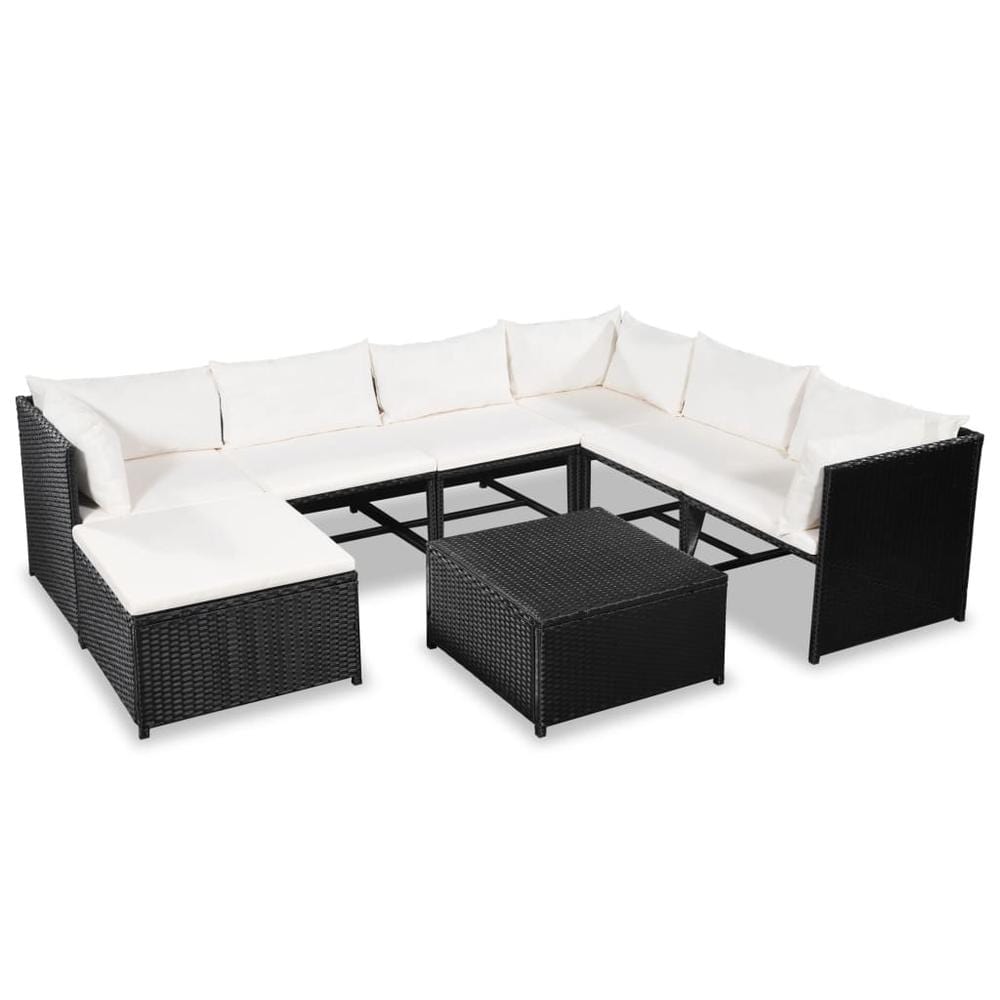 vidaXL 8 Piece Garden Lounge Set with Cushions Poly Rattan Black, 44189