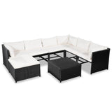 vidaXL 8 Piece Garden Lounge Set with Cushions Poly Rattan Black, 44189