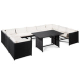 vidaXL 10 Piece Garden Lounge Set with Cushions Poly Rattan Black, 44193