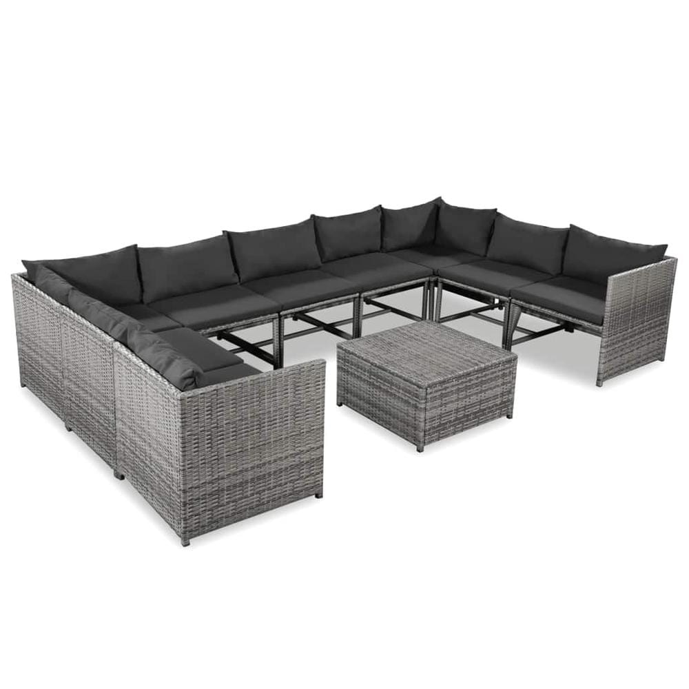 vidaXL 10 Piece Garden Lounge Set with Cushions Poly Rattan Gray, 44198