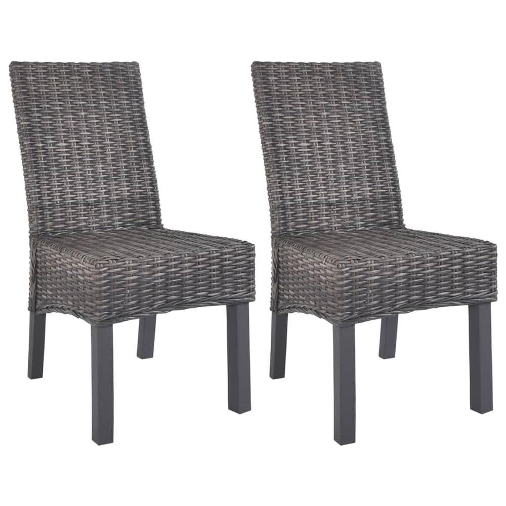 vidaXL Dining Chairs 2 pcs Brown Kubu Rattan and Mango Wood, 246655