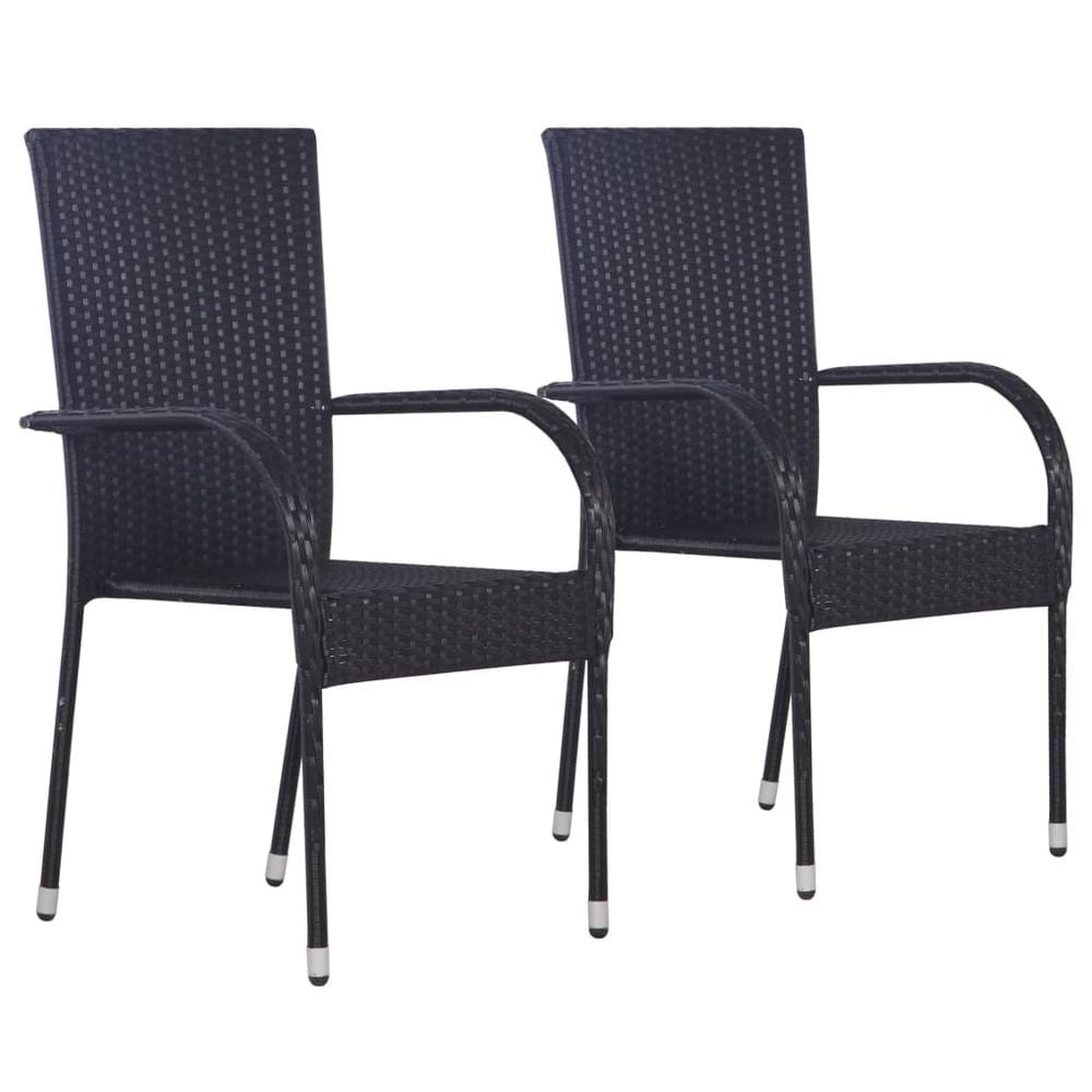 vidaXL Stackable Outdoor Chairs 2 pcs Poly Rattan Black, 44238
