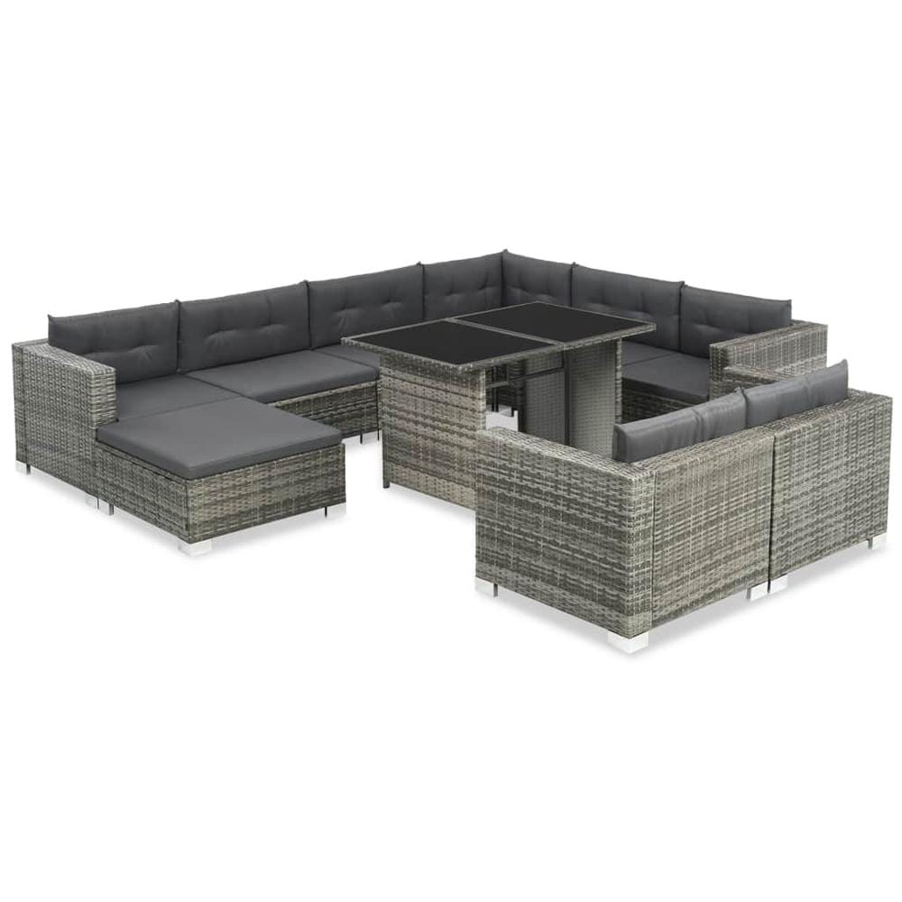 vidaXL 10 Piece Garden Lounge Set with Cushions Poly Rattan Gray, 44426