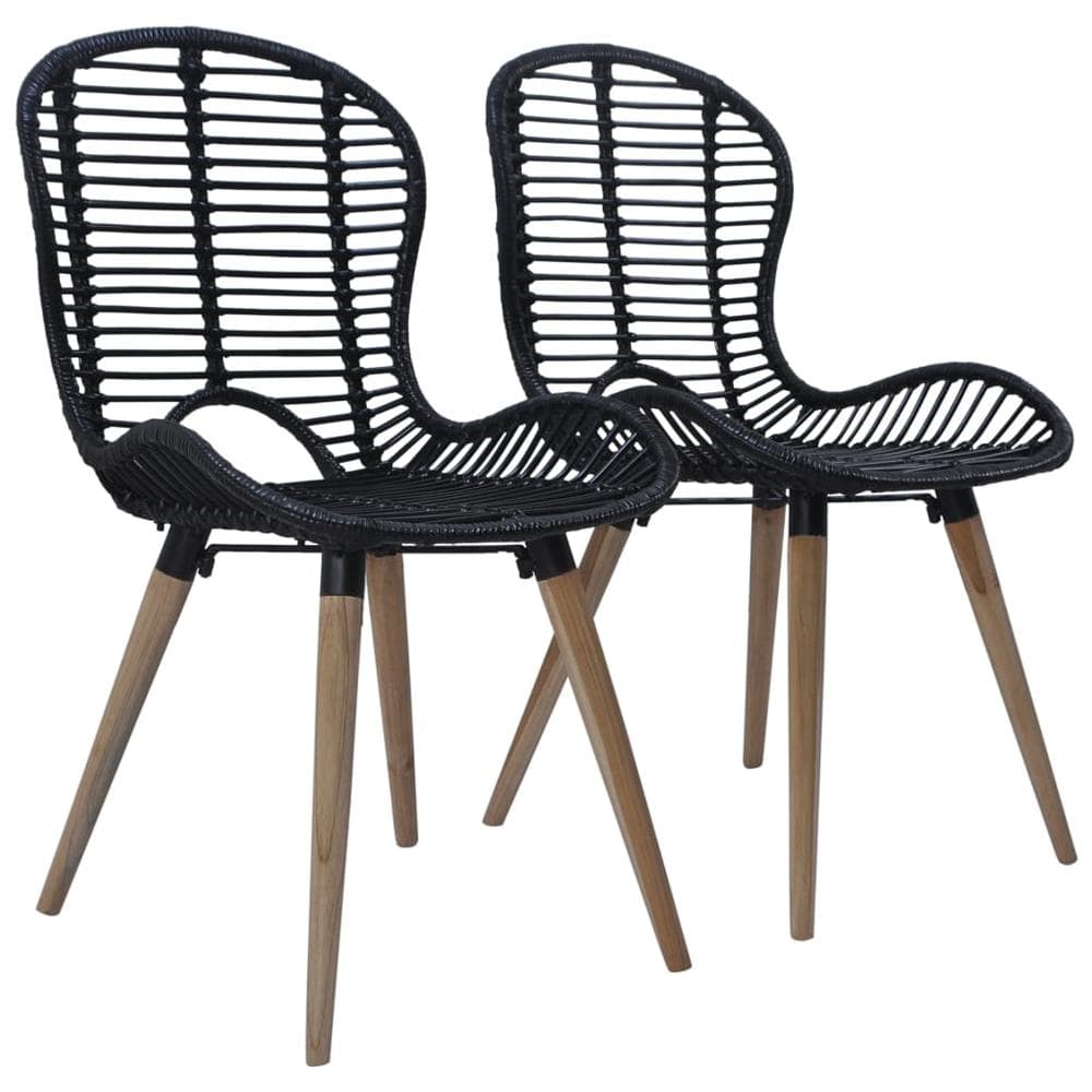 vidaXL Dining Chairs 2 pcs Black Natural Rattan, 246807