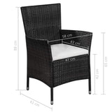 vidaXL 3 Piece Bistro Set Poly Rattan Black, 44094