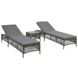 vidaXL Sunloungers 2 pcs with Table Poly Rattan Gray, 44456