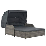 vidaXL 2-Person Sun Lounger with Canopy Poly Rattan Gray, 44825