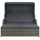 vidaXL 2-Person Sun Lounger with Canopy Poly Rattan Gray, 44825