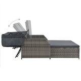 vidaXL 2-Person Sun Lounger with Canopy Poly Rattan Gray, 44825