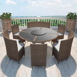 vidaXL 7 Piece Outdoor Dining Set with Cushions Poly Rattan Brown 5382