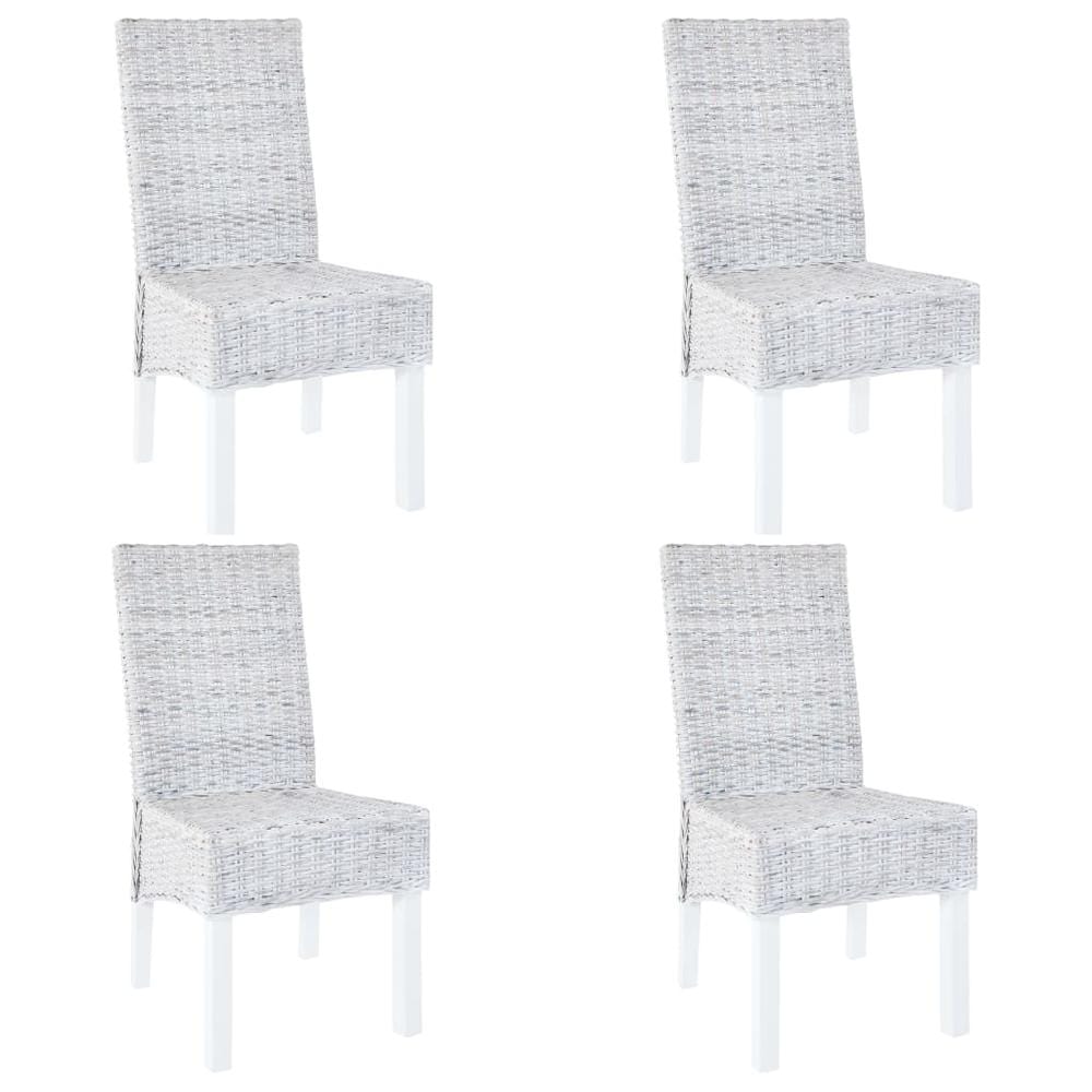 vidaXL Dining Chairs 4 pcs Grey Kubu Rattan and Mango Wood(2x246654), 275465