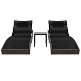 vidaXL Sun Loungers 2 pcs with Table Poly Rattan and Textilene Brown, 44892