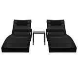 vidaXL Sun Loungers 2 pcs with Table Poly Rattan and Textilene Black, 44893