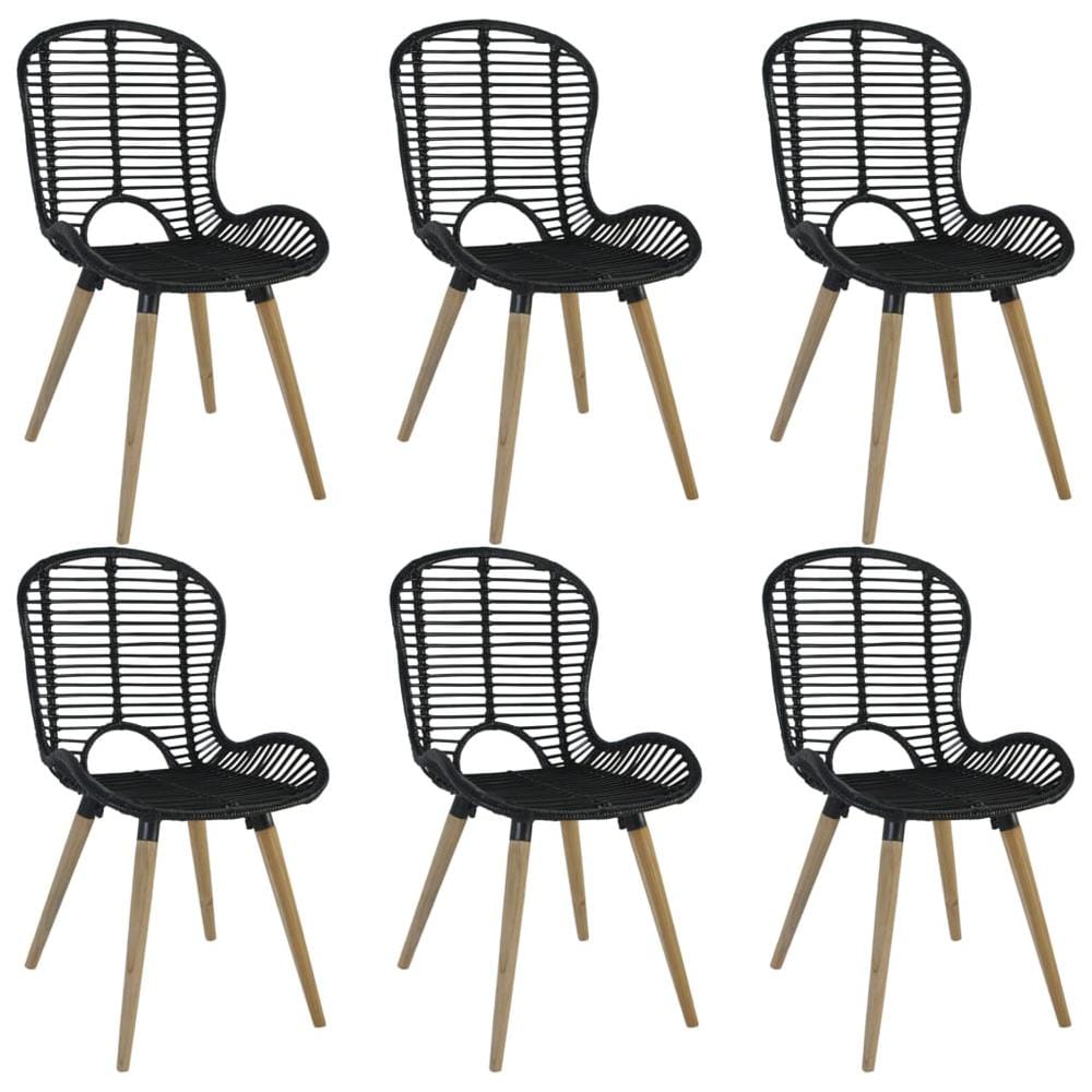 vidaXL Dining Chairs 6 pcs Black Natural Rattan, 275838