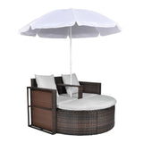 vidaXL Garden Bed with Parasol Brown Poly Rattan, 40734