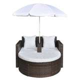 vidaXL Garden Bed with Parasol Brown Poly Rattan, 40734