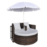 vidaXL Garden Bed with Parasol Brown Poly Rattan, 40734