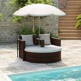 vidaXL Garden Bed with Parasol Brown Poly Rattan, 40734