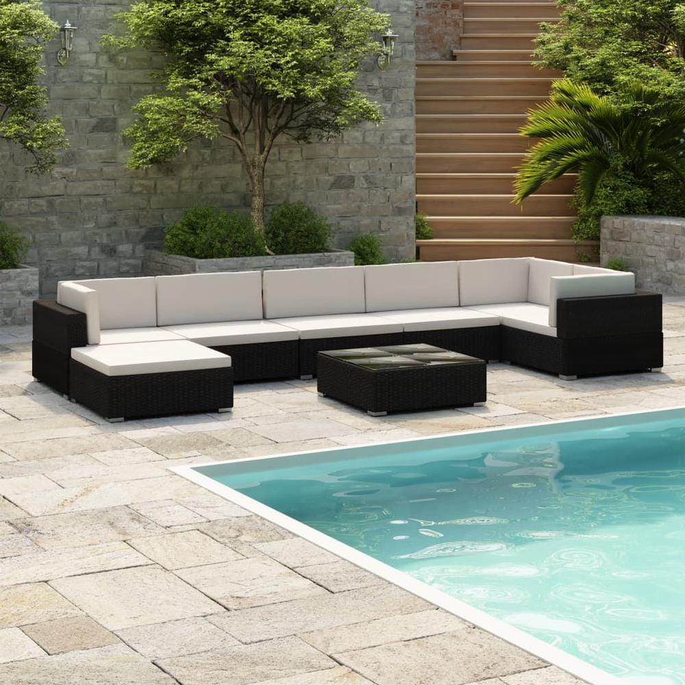 vidaXL 8 Piece Garden Lounge Set with Cushions Poly Rattan Black, 41261