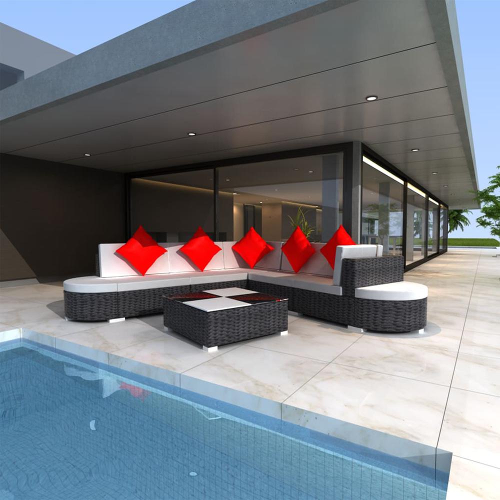 vidaXL 8 Piece Garden Lounge Set with Cushions Poly Rattan Black, 41267