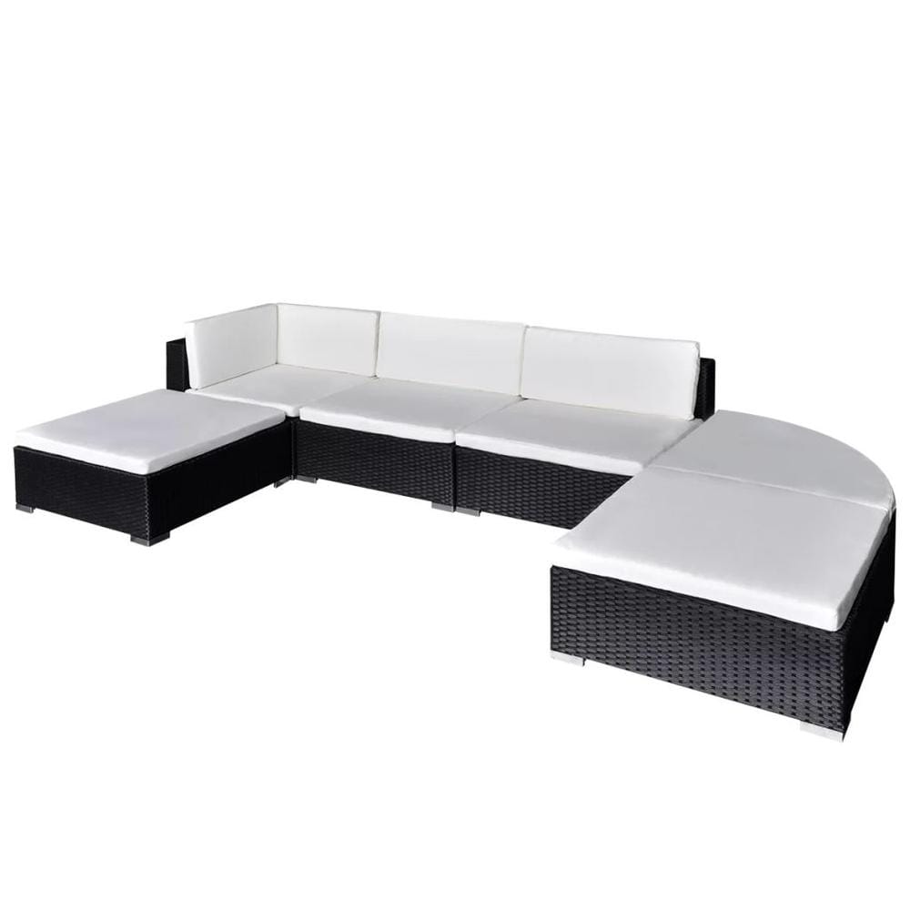 vidaXL 6 Piece Garden Lounge Set with Cushions Poly Rattan Black, 41273