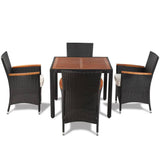 vidaXL 5 Piece Outdoor Dining Set with Cushions Poly Rattan Black, 41307