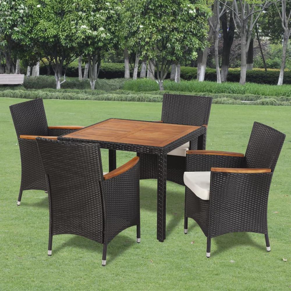 vidaXL 5 Piece Outdoor Dining Set with Cushions Poly Rattan Black, 41307