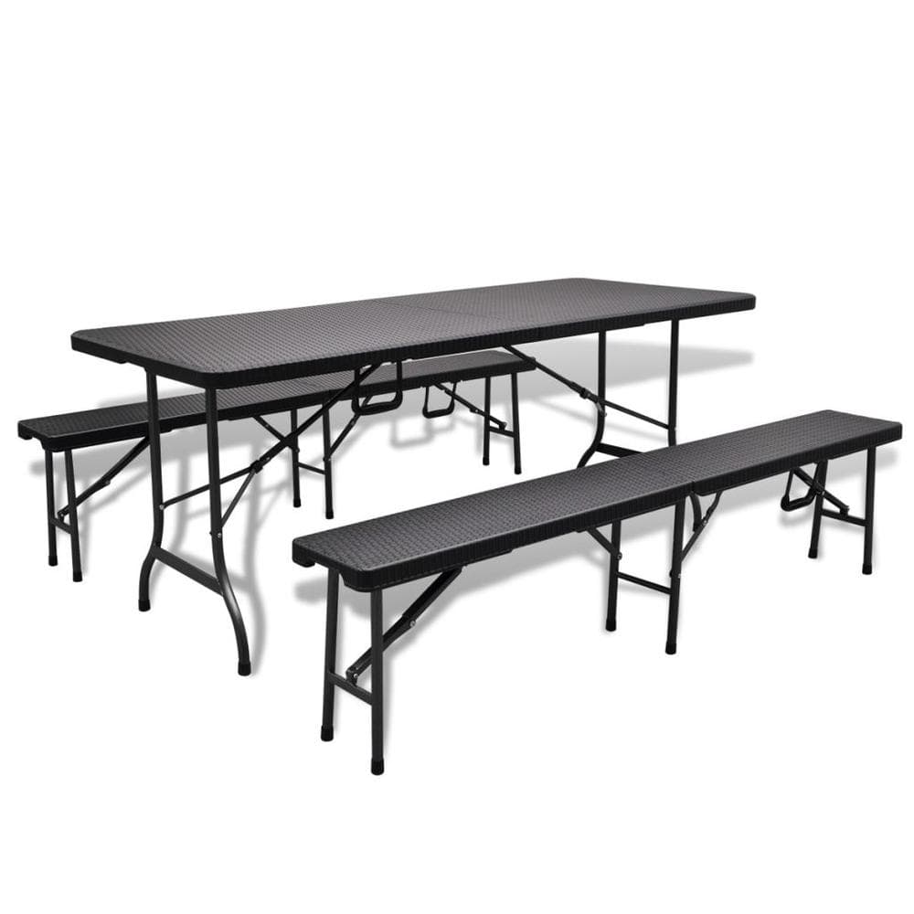 vidaXL Outdoor Table with 2 Benches HDPE Black Rattan Look, 271766