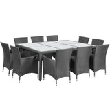 vidaXL 11 Piece Outdoor Dining Set with Cushions Poly Rattan Black, 41822