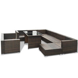vidaXL 10 Piece Garden Lounge Set with Cushions Poly Rattan Brown, 41877