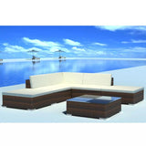 vidaXL 6 Piece Garden Lounge Set with Cushions Poly Rattan Brown, 42085