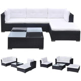 vidaXL 5 Piece Garden Lounge Set with Cushions Poly Rattan Black, 42100