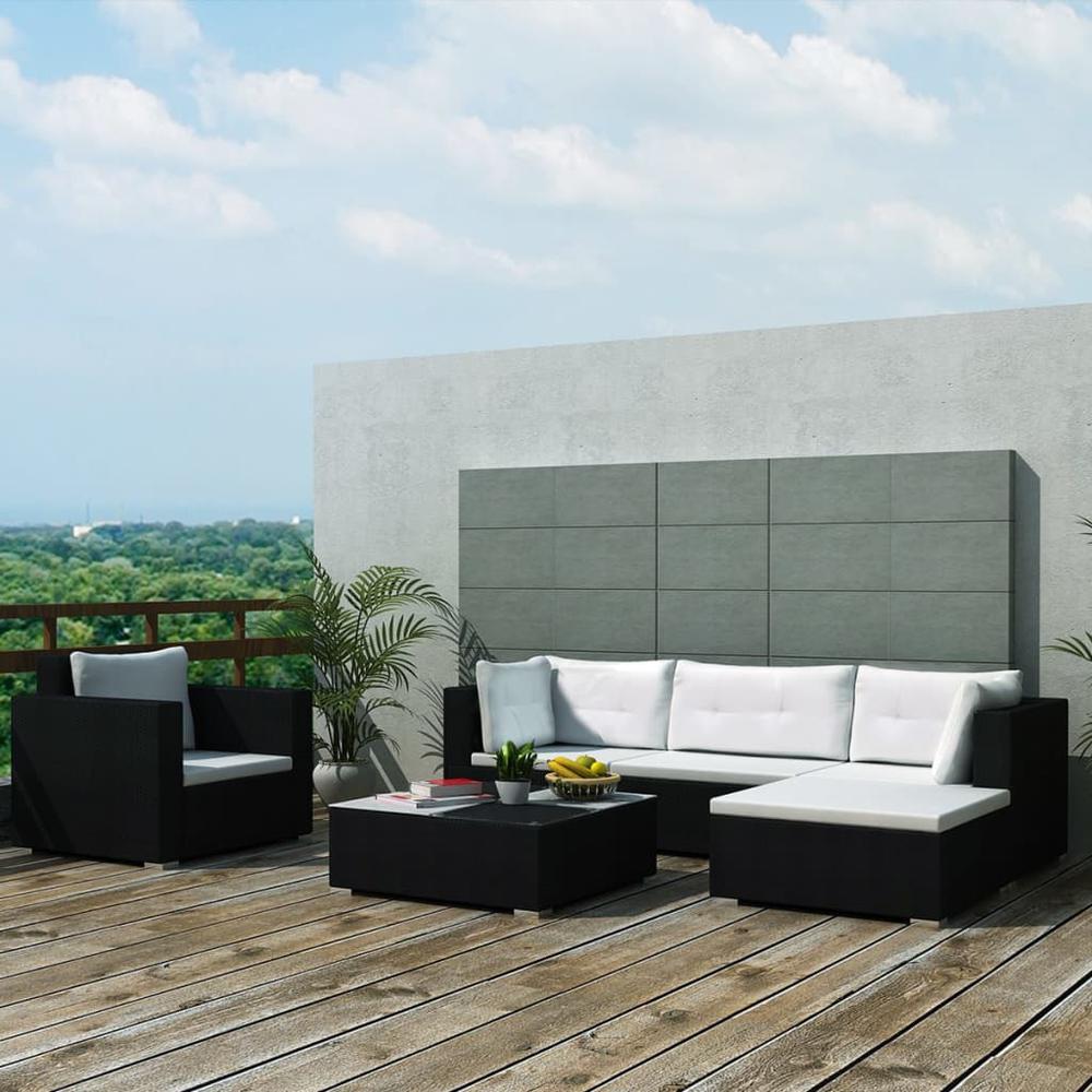 vidaXL 6 Piece Garden Lounge Set with Cushions Poly Rattan Black, 42102