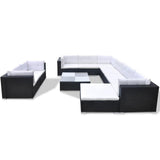 vidaXL 10 Piece Garden Lounge Set with Cushions Poly Rattan Black, 42104