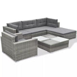 vidaXL 6 Piece Garden Lounge Set with Cushions Poly Rattan Gray, 42105