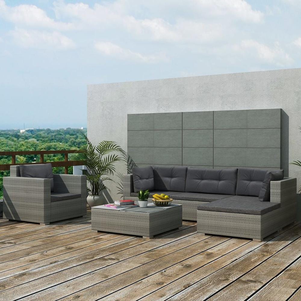 vidaXL 6 Piece Garden Lounge Set with Cushions Poly Rattan Gray, 42105