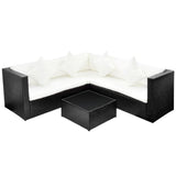 vidaXL 4 Piece Garden Lounge Set with Cushions Poly Rattan Black, 42067