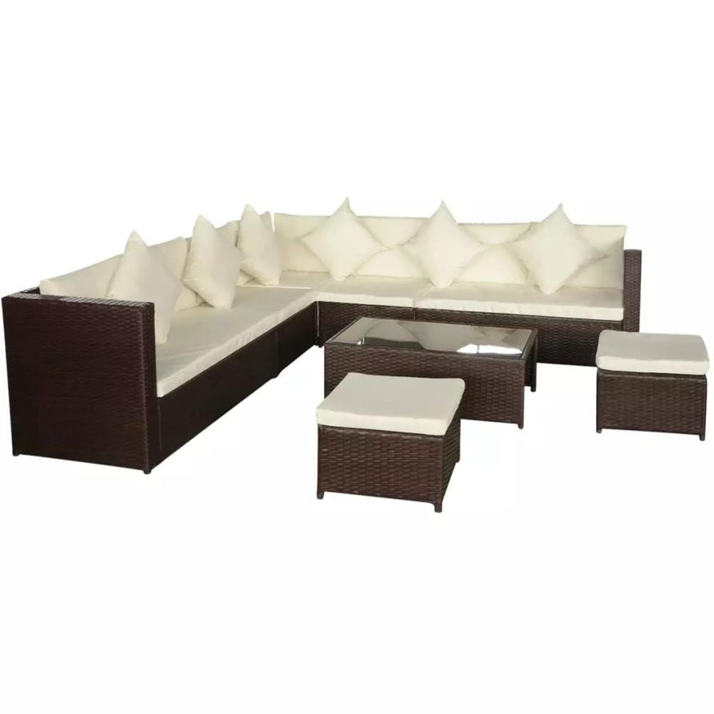 vidaXL 8 Piece Garden Lounge Set with Cushions Poly Rattan Brown, 42068