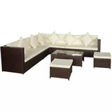 vidaXL 8 Piece Garden Lounge Set with Cushions Poly Rattan Brown, 42068