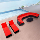 vidaXL 13 Piece Garden Lounge Set with Cushions Poly Rattan Red, 42396