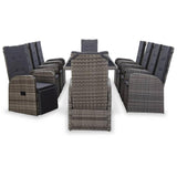vidaXL 11 Piece Outdoor Dining Set with Cushions Poly Rattan Gray, 46055