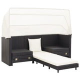 vidaXL Extendable 3-Seater Sofa Bed with Roof Poly Rattan Black, 46075