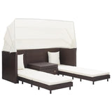 vidaXL Extendable 3-Seater Sofa Bed with Roof Poly Rattan Brown, 46076