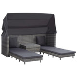 vidaXL Extendable 3-Seater Sofa Bed with Roof Poly Rattan Gray, 46077