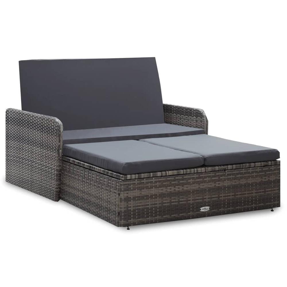 vidaXL 2 Piece Garden Lounge Set with Cushions Poly Rattan Gray, 46080