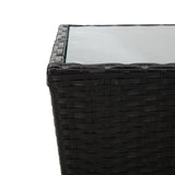 vidaXL Tea Table Black 16.3"x16.3"x16.9" Poly Rattan and Tempered Glass, 46195