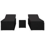 vidaXL 3 Piece Garden Sun Lounger Set Poly Rattan Black, 46223