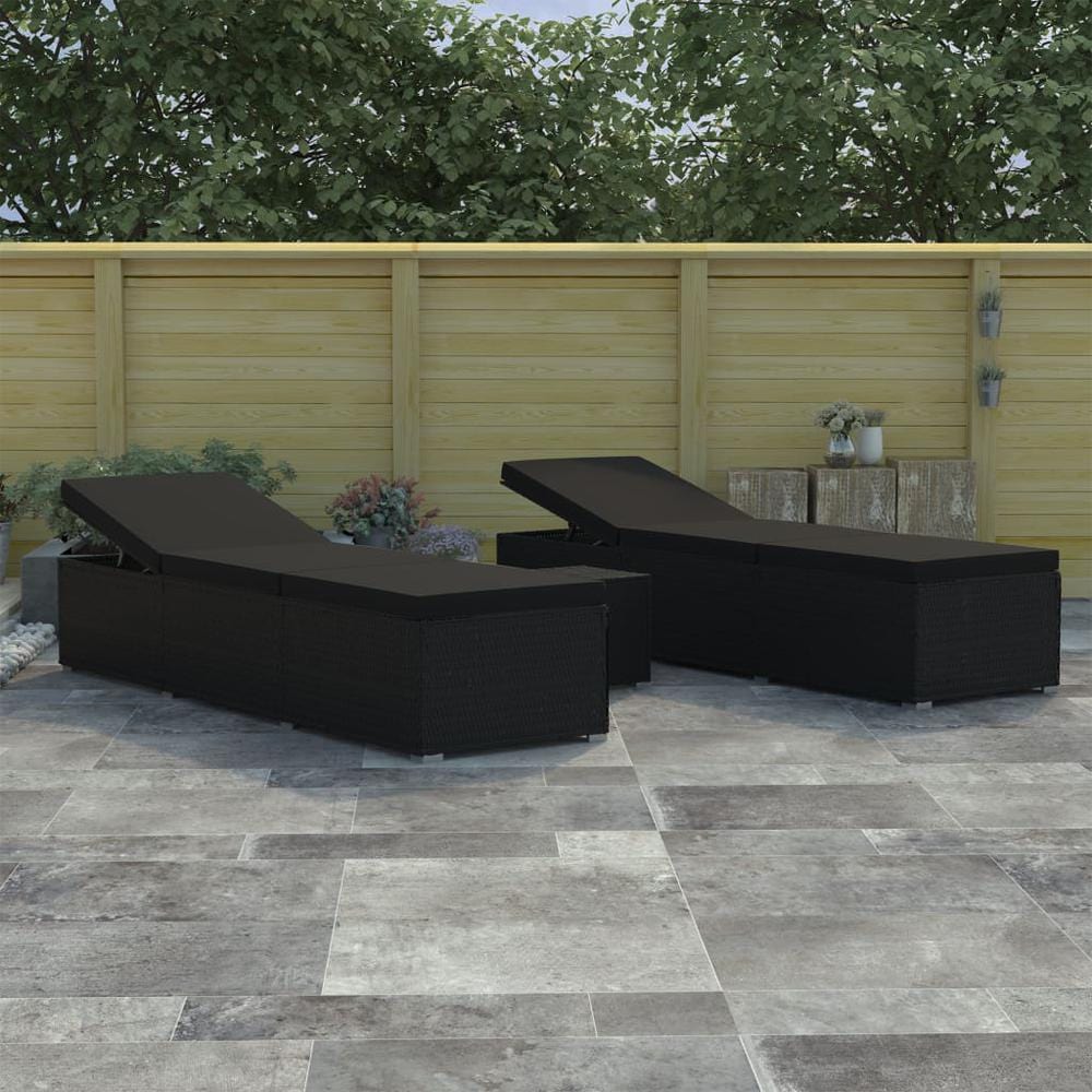 vidaXL 3 Piece Garden Sun Lounger Set Poly Rattan Black, 46223